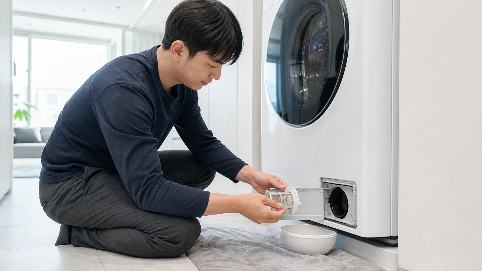 세탁기 고무패킹, 세제통, 배수필터에서 냄새 원인을 찾는 순서